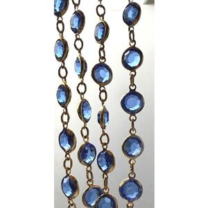Vintage Open Bezel Necklace Krystals by Bellagio Blue Gold Tone Long 34"